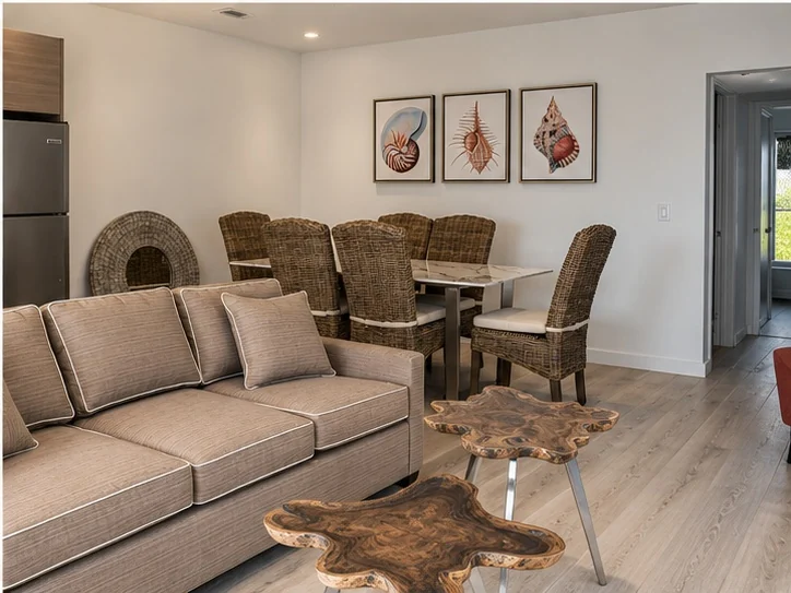 Beachcomber Villas: Anthony Apartments living and dining renovation